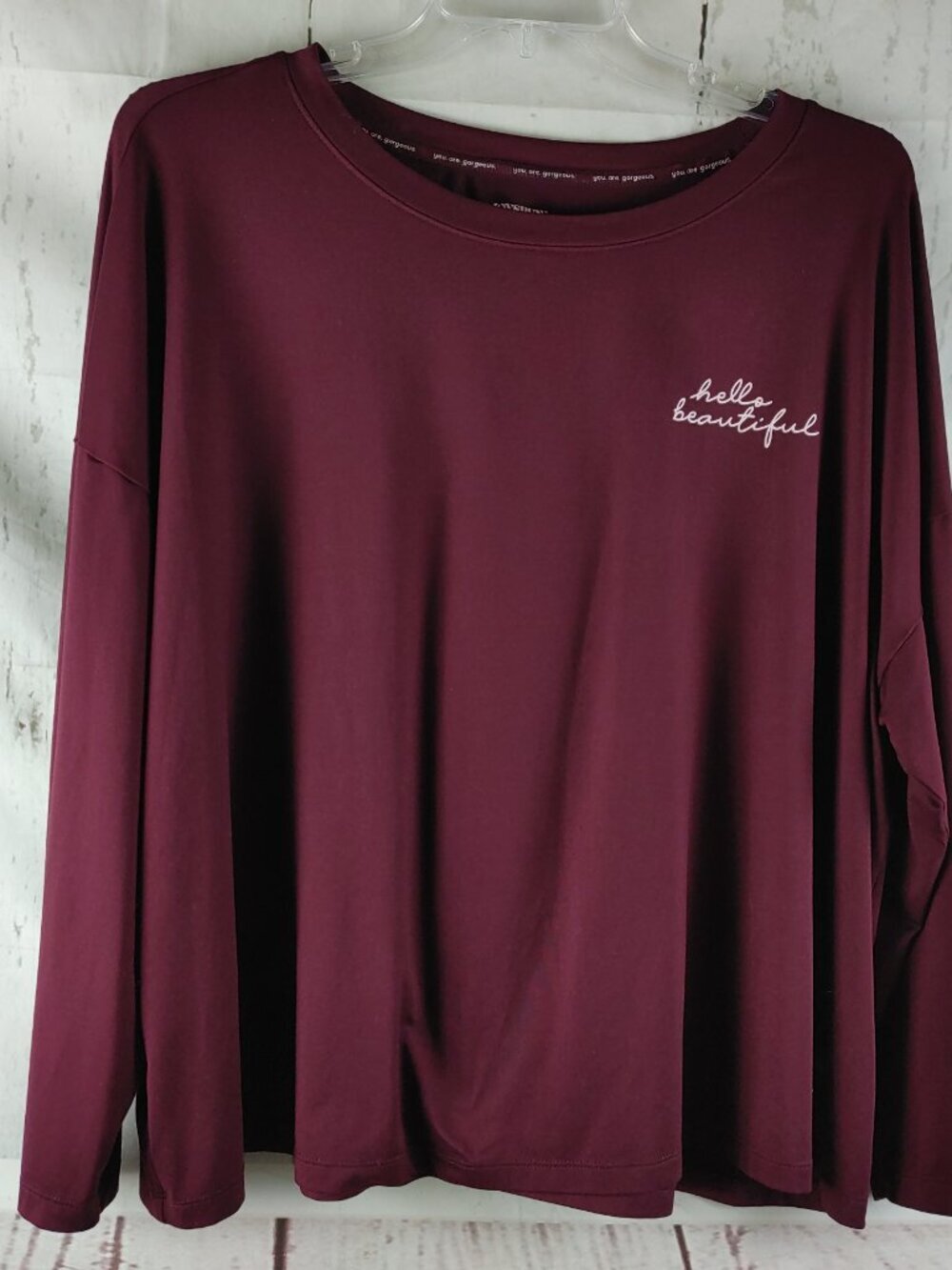 Joyspun Hello Beautiful Size 3X(22W-24W) Maroon/Plaid 2pc Lounge Set W/Pocket - Picture 2 of 16